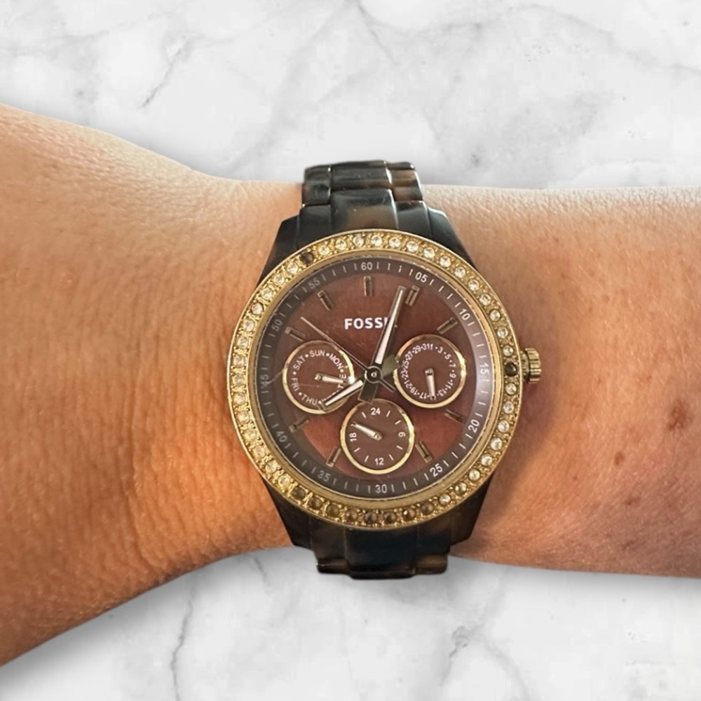 Fossil Multifunction Tortoiseshell Watch Gold-Ton… - image 1